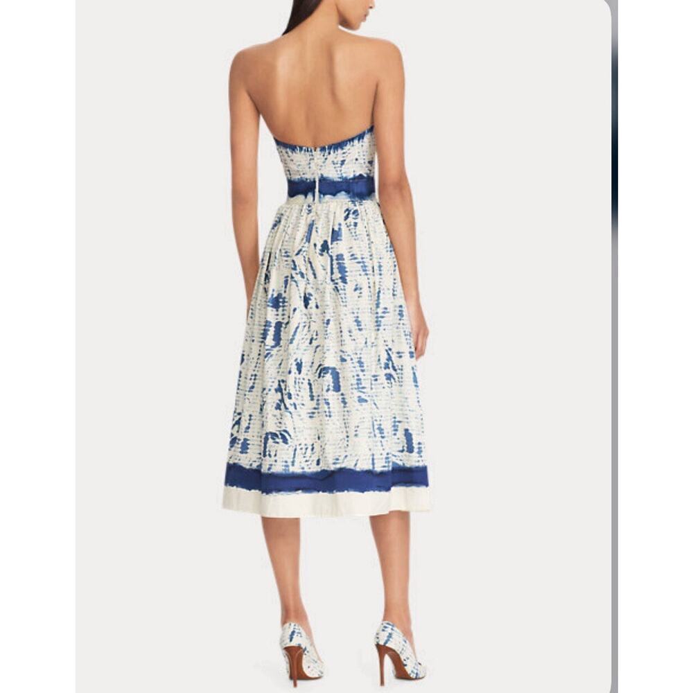 Ralph Lauren Collection Cotton Strapless Midi Dress Runway Fit Flare 10 M Blue - Picture 10 of 16
